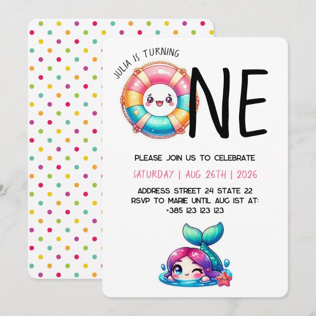Kawaii Été 1er Anniversaire Fête Invitation (Devant / Derrière)