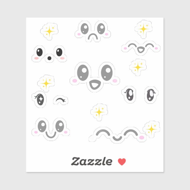 Kawaii Face Expression Stickers (Feuille)