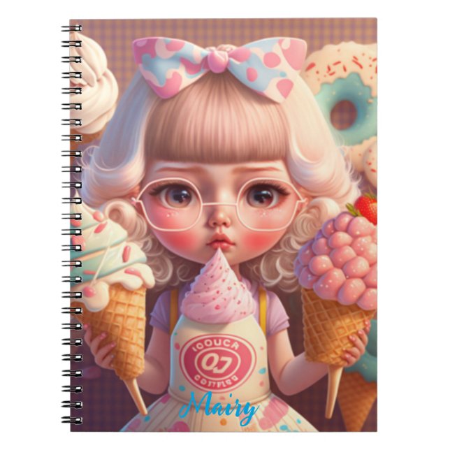 Kawaii fille mignonne avec carnet de glaces (Devant)