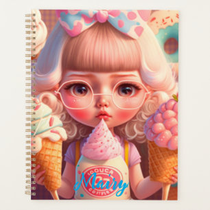 Kawaii fille mignonne avec carnet de glaces