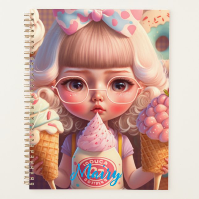 Kawaii fille mignonne avec carnet de glaces (Devant)