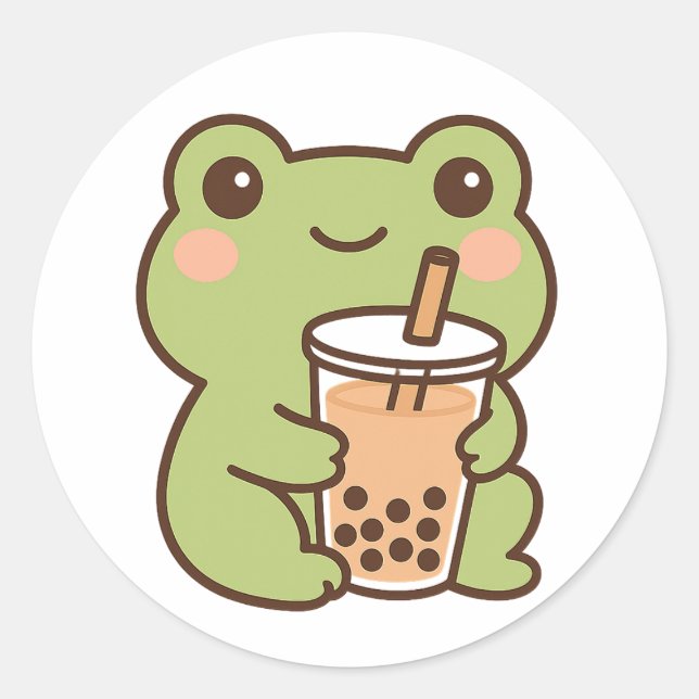 Kawaii Frog With Bubble Tea Sticker (Devant)