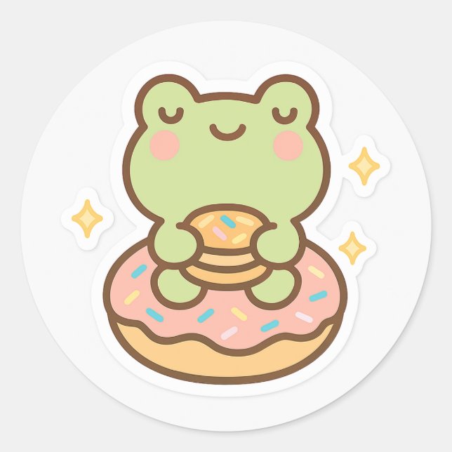 Kawaii Frog with Donut Sticker (Devant)