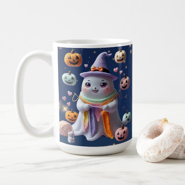 Kawaii Ghost Tricot Mug - Mignonne cadeau d'Hallow (Avec donut)