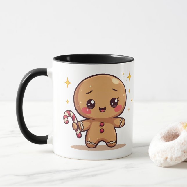 Kawaii Gingerbread Man Cute Christmas Coffee Mug (Avec donut)