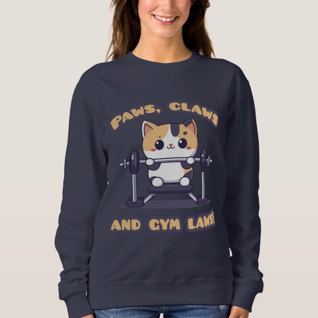 Kawaii Gym Sweatshirt de chat - Joli entraînement  (Devant)