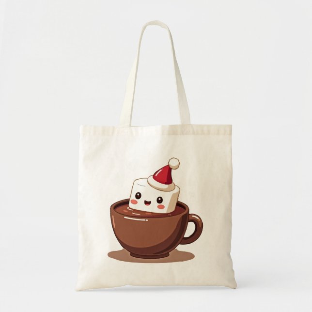 Kawaii Hot Cocoa Mug Smiling Marshmallow Tote Bag (Devant)