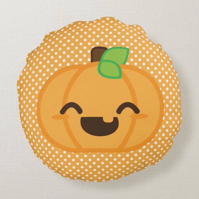 Kawaii Jack-o'-lantern Citrouille Coussin rond (Dos)
