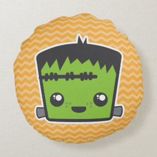 Kawaii Jack-o'-lantern Citrouille Coussin rond