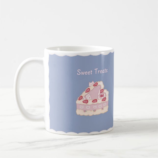 Kawaii Kittens Gâteau fraise Sweet Traite Mug (Gauche)