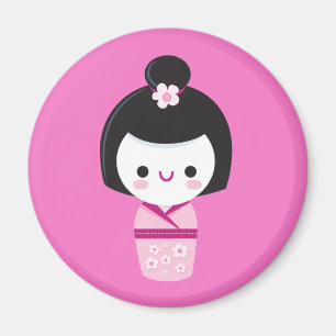 Kawaii Kokeshi - aimant rose