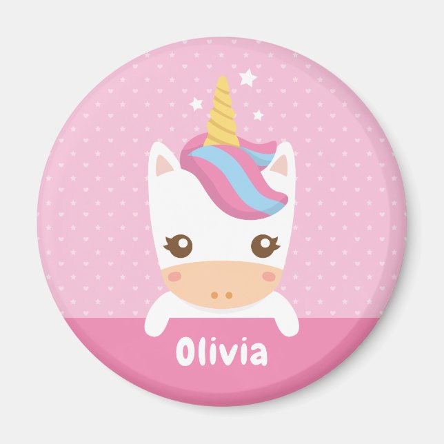 Kawaii Little Unicorn Girls Magnet personnalisé (Devant)