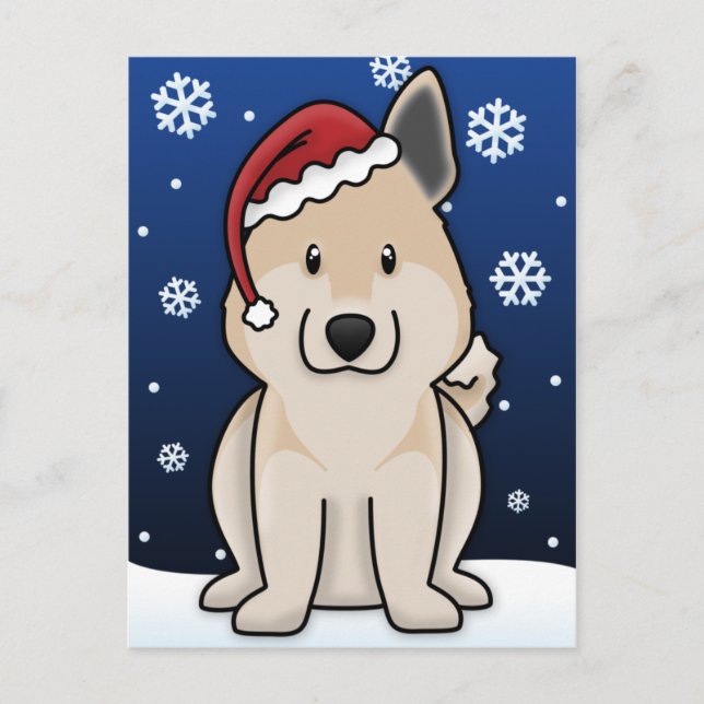 Kawaii Norwegian Buhund Carte postale de Noël (Devant)