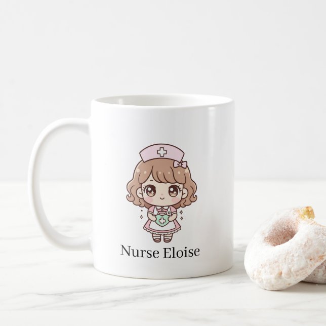 Kawaii Nurse Mug – Pastel Cute Chibi Nurse Coffee  (Avec donut)