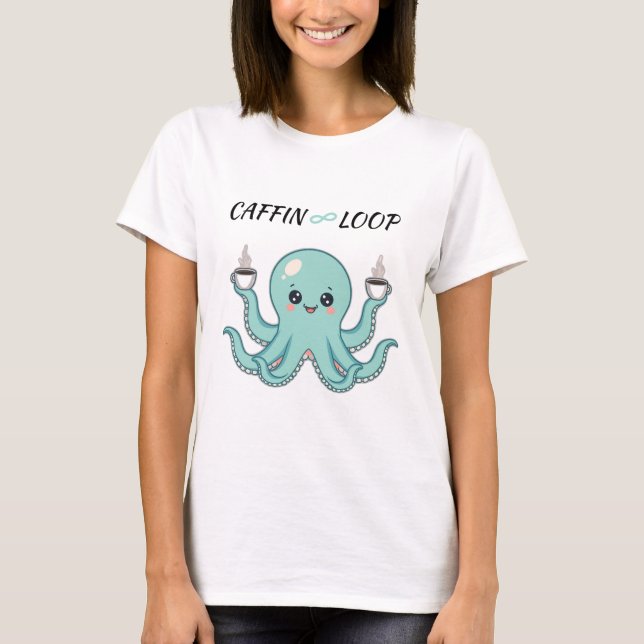Kawaii Octopus Coffee T-Shirt – Cute Design (Devant)