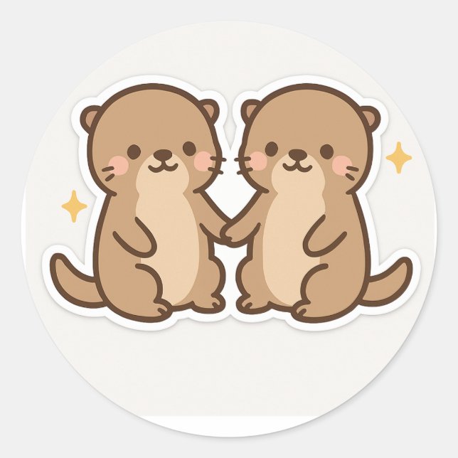 Kawaii Otters Holding Hands Sticker (Devant)