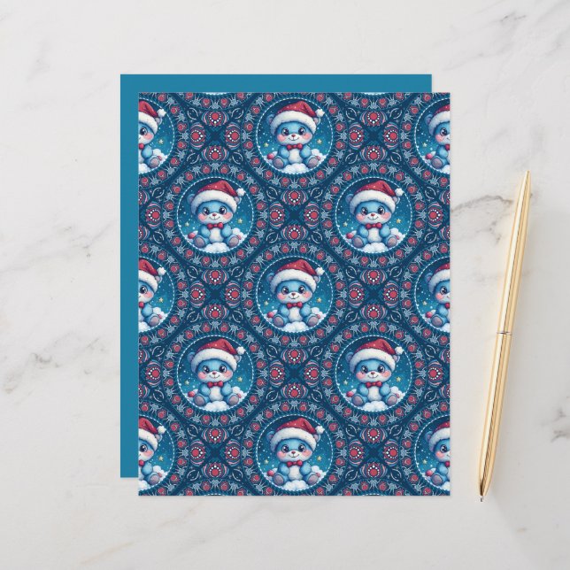 Kawaii Ours Festif Mandala Diamond Tile Scrapbook (Devant/Arrière en situation)