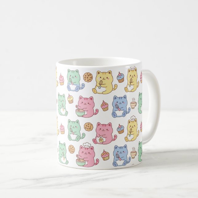 Kawaii Pastel Baking Cats Pattern Coffee Mug (Devant droit)