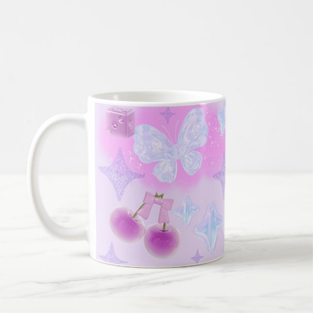 Kawaii Pastel Girly 3D Coquette Bow Moon Mug (Gauche)