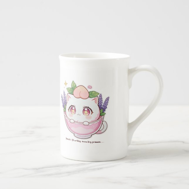 Kawaii Peach Cat en Lavender Teacup Mug (Droite)