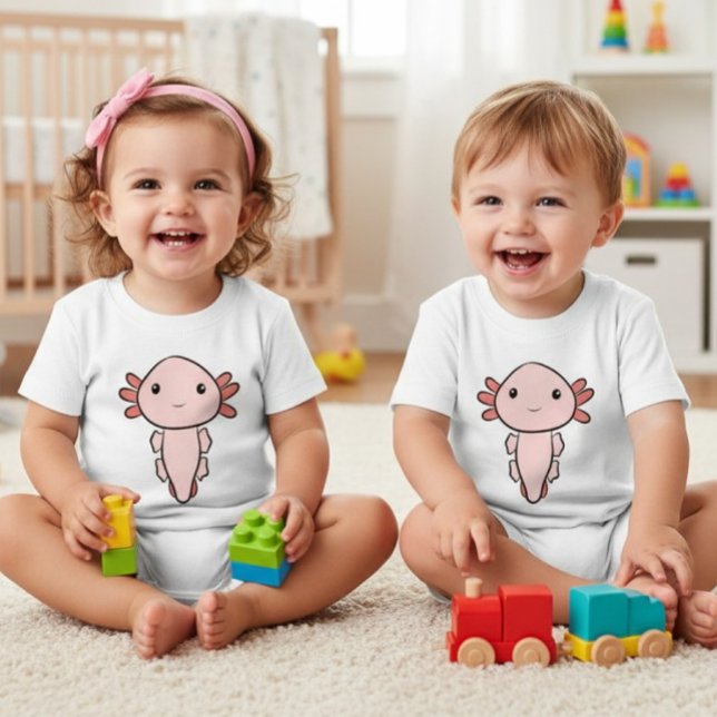 Kawaii Pink Axolotl Simple Baby T-Shirt (Créateur téléchargé)