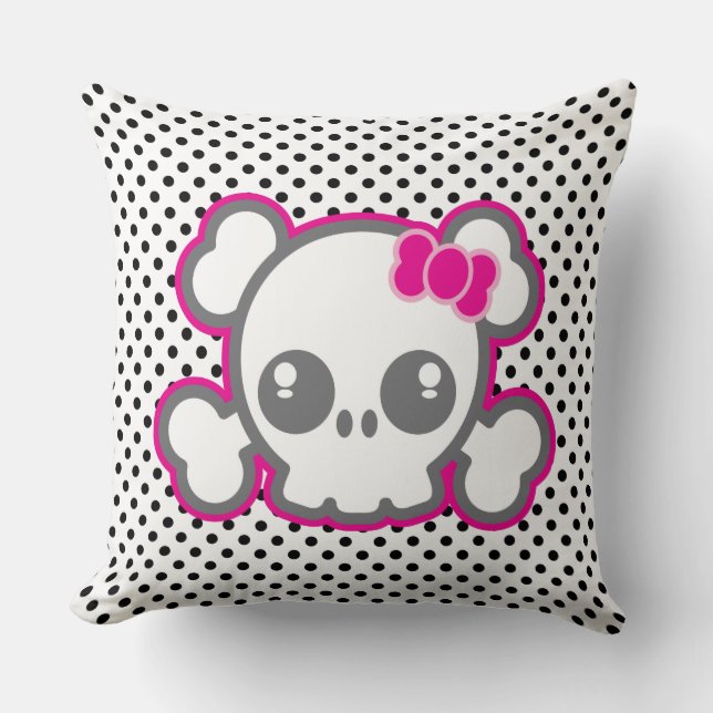 Kawaii Pink Ribbon Crâne lancer oreiller (Recto)