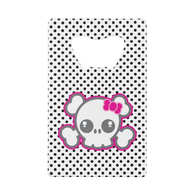 Kawaii Pink Ribbon Skull Carte de crédit Ouverture (Devant)