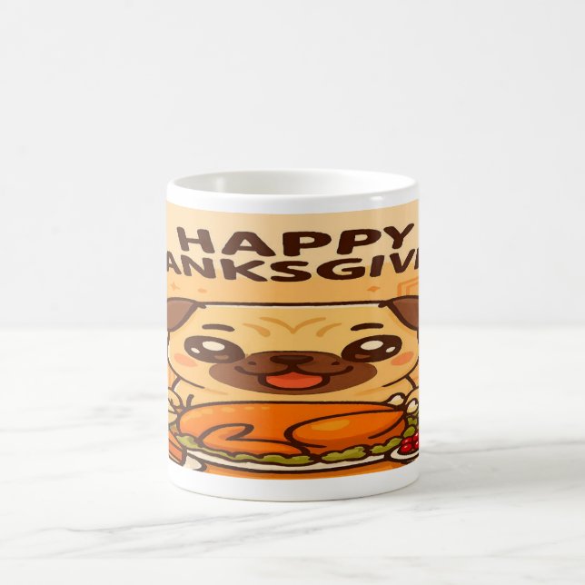 Kawaii Pug Feast- Happy Thanksgiving Mug (Centre)