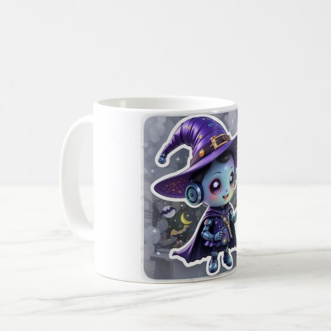 Kawaii Robot Witch Mug Cute Halloween Coffee Cup (Devant gauche)