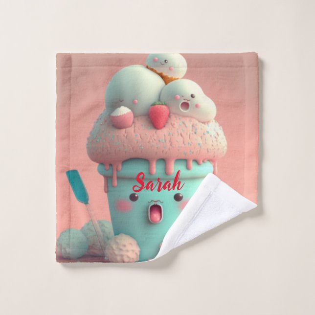 Kawaii rose mignon glacier signe porte fleece bl (Gant de toilette)