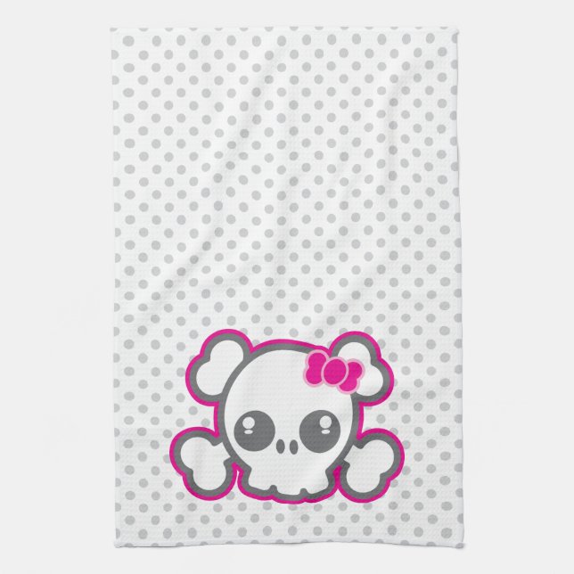 Kawaii rose Ruban crâne serviette de cuisine (Vertical)