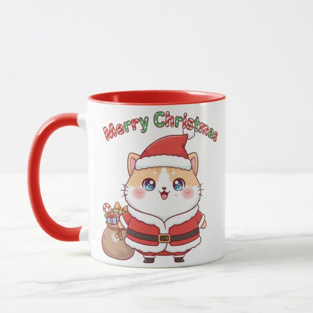 Kawaii Santa Cat Christmas Mug Gift for Cat Lovers (Gauche)