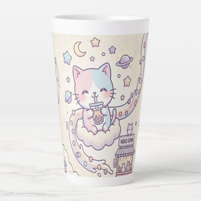 Kawaii Space Cat Drinking Boba Latte Mug  (Devant)