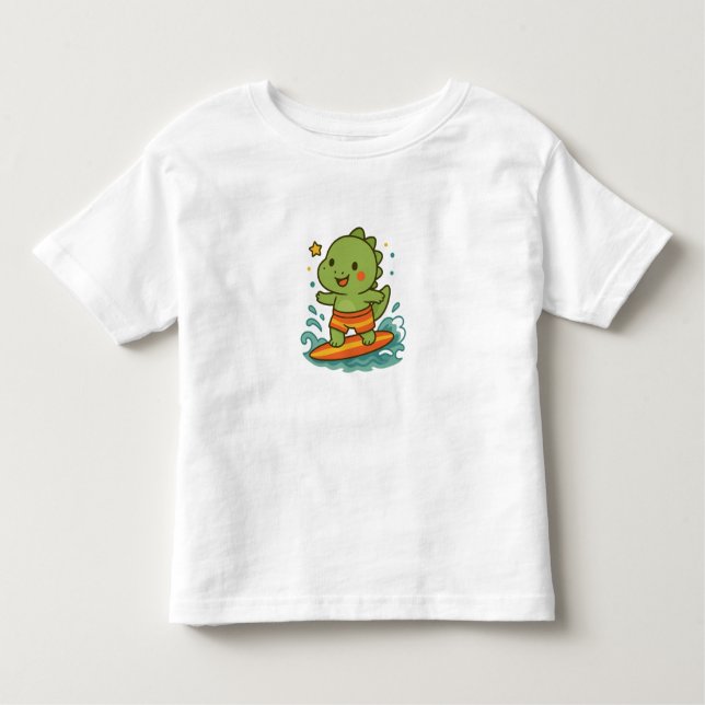 Kawaii Surfing Dinosaur for Kids T-Shirt 🦖🏄‍♂️✨ (Devant)