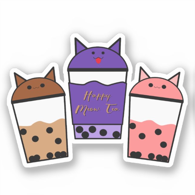 Kawaii Trio Meow Tea Autocollant Vinyle (Recto)