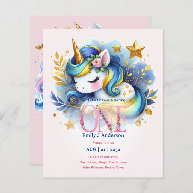 Kawaii Unicorn 1er anniversaire Fairytale Annivers (Devant / Derrière)