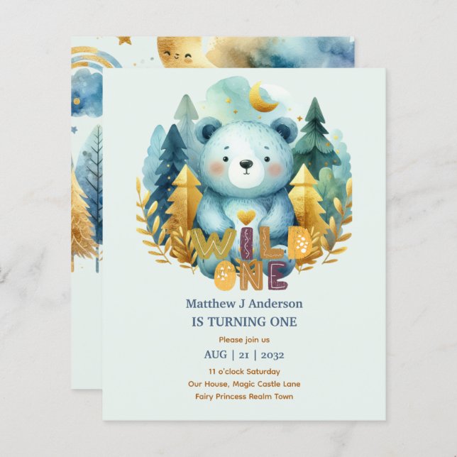 Kawaii WILD ONE 1er anniversaire Boys BEAR Woodlan (Devant / Derrière)