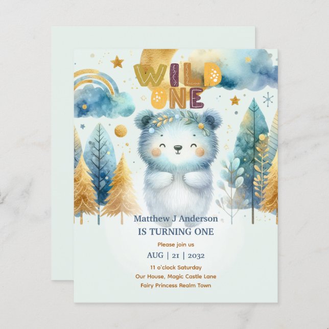 Kawaii WILD ONE 1er anniversaire Boys BEAR Woodlan (Devant / Derrière)