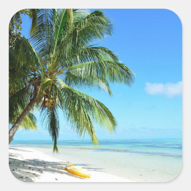 Kayak jaune sur un autocollant de plage de sable b (Devant)
