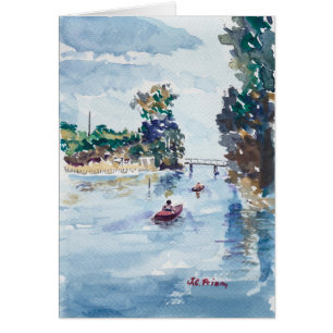 Kayakers sur la peinture d'aquarelle de Weeki