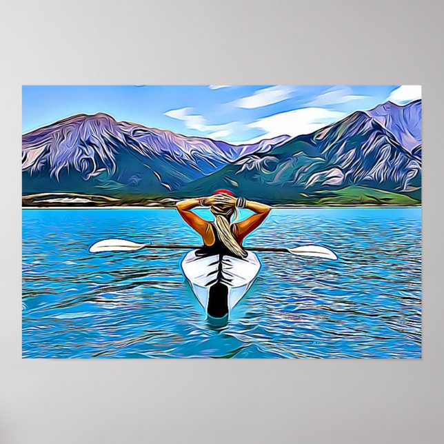 Kayaking on the Ocean by the Mountains Poster (Devant)