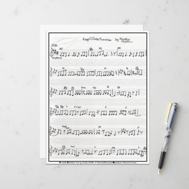 Keep Promise Song Signed Sheet Music paper sheet (Devant/Arrière en situation)