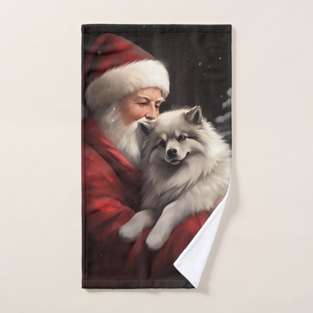 Keeshond avec le Père Noël Noël Festif (Serviette à main)