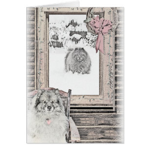 Keeshond Noël hiver fenêtre Peinture Chien Art