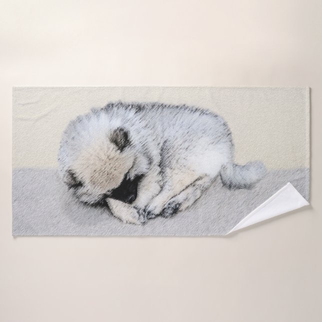 Keeshond Sleeping Puppy Peinture Chien Art origina (Serviette de bain)