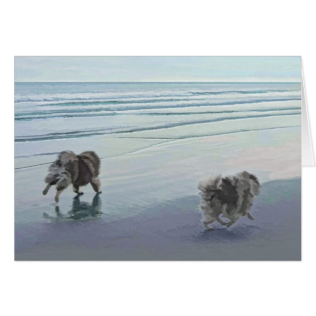 Keeshonds at the Seashore Peinture Dog Art (Devant horizontal)