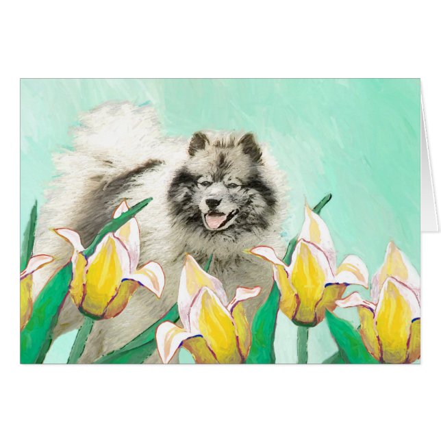 Keeshony in Tulips Peinture mignonne Original Chie (Devant horizontal)