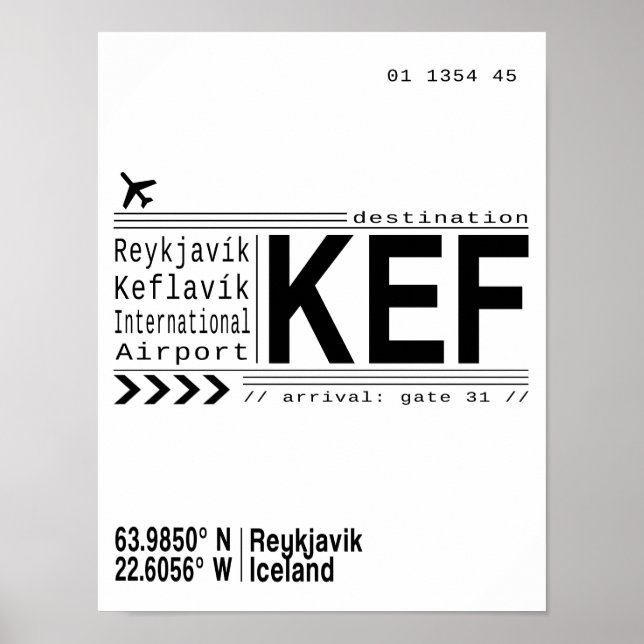 KEF Reykjavik, affiche de l'aéroport d'Islande (Devant)