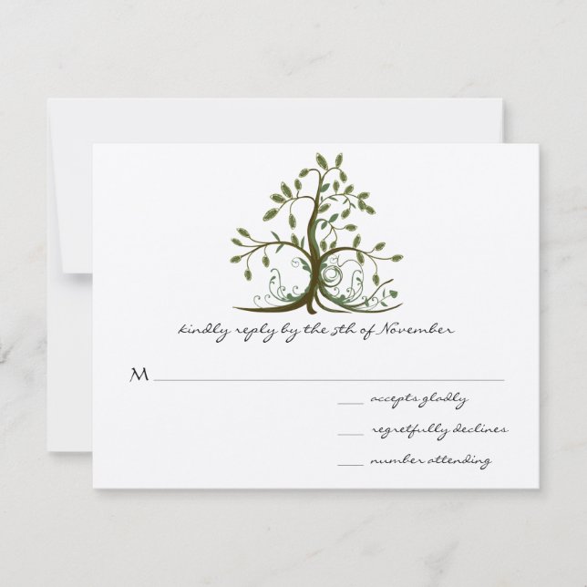 Kelly Green Whimsical Swirl Tree Wedding RSVP (Devant)