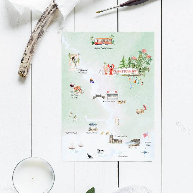 Kennebunkport Maine | Carte Mariage illustrée (Créateur téléchargé)